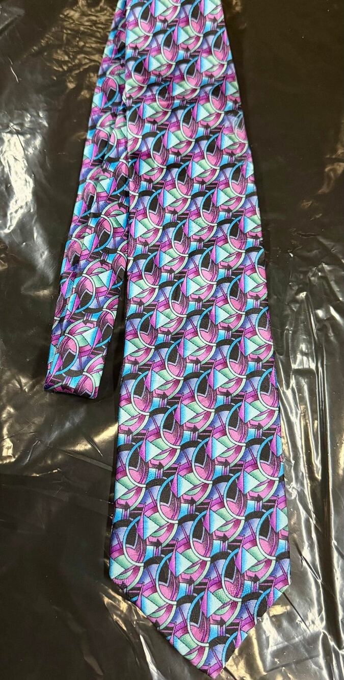 J Garcia Collectors Edition Purple Blue Geometric Abstract Silk Tie Hand-sewn